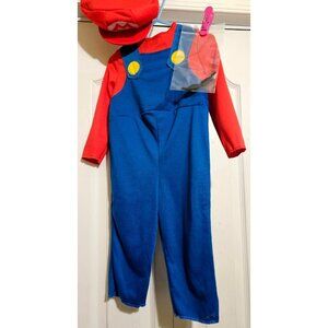 Super Mario Baby Costume 12-18 Months Jumpsuit Hat Mustache Disguise Halloween